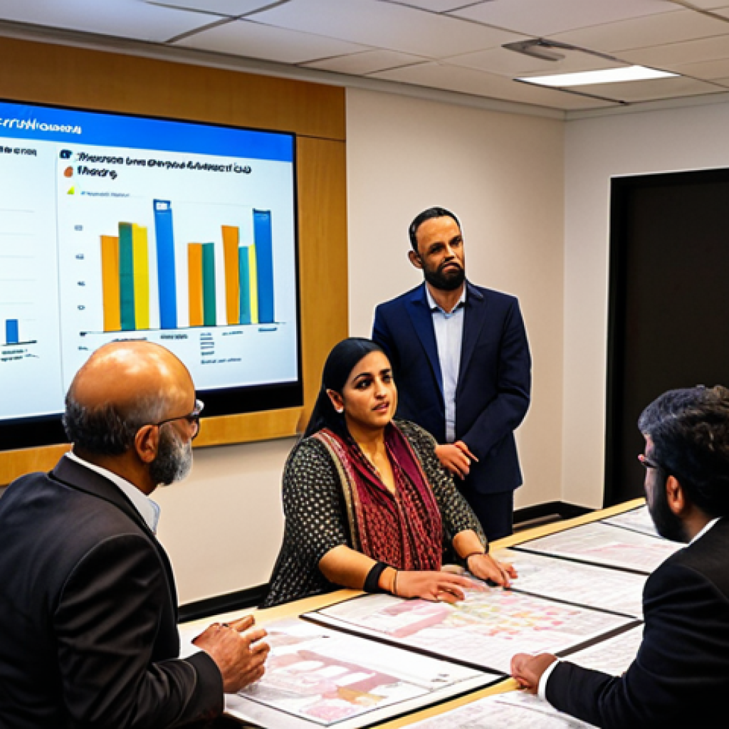 **

A diverse group of people (city planners, residents, business owners) gathered around a table reviewing a large, transparent city budget plan projected onto a screen.  The screen highlights key funding sources (government grants, private investments, PPP).  The scene conveys collaboration, transparency, and strategic resource allocation. Include Urdu text snippets related to "financial resources" and "project priorities" in the background.

**