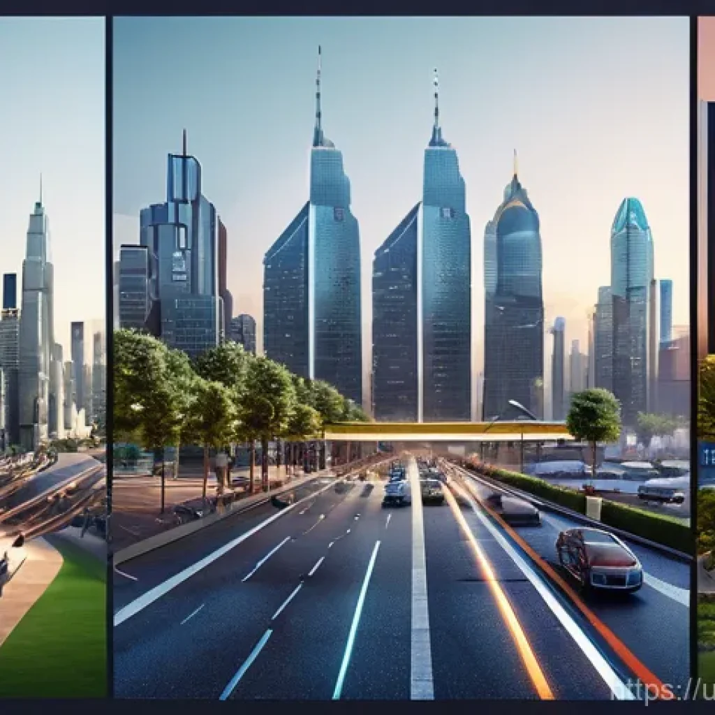 스마트시티 디자인의 중요성과 필수 요소 - Here are three detailed image generation prompts for a smart city concept:
