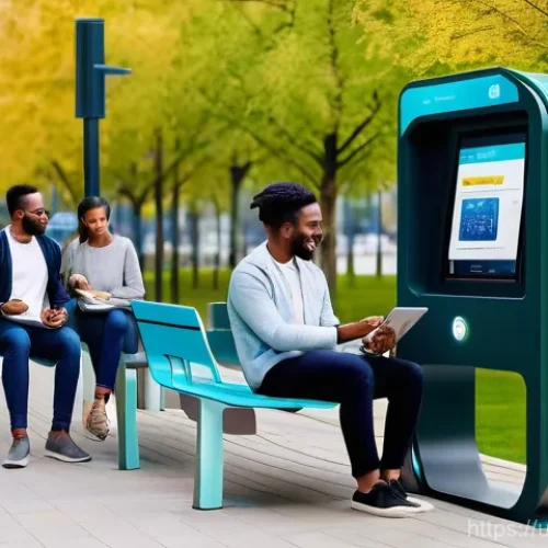 스마트시티 디자인의 정책적 지원 방안 - **Prompt 1: Digital Connectivity and Community Engagement in a Smart City**
    "An aerial wide shot...