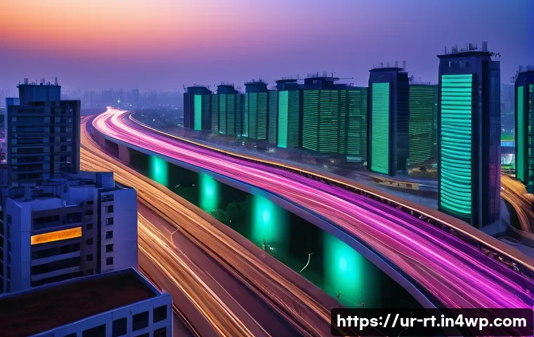 스마트시티 디자인에서의 디지털 인프라 구축 - A futuristic smart cityscape at dusk in Pakistan featuring advanced digital infrastructure: glowing ...