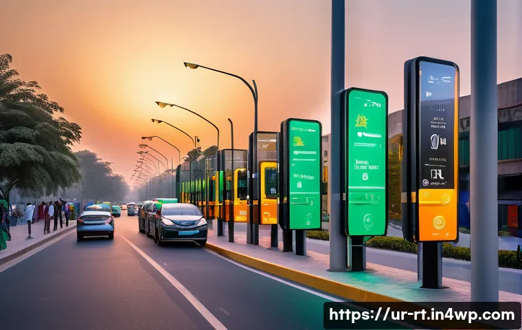 스마트시티 디자인과 안전한 사이버 환경 - A vibrant, modern smart city street scene in Pakistan at sunset, showcasing advanced smart traffic l...