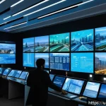 Home 18 스마트시티 디자인의 데이터 보안 문제 - A futuristic smart city control center in Pakistan with diverse data sources displayed on holographi...