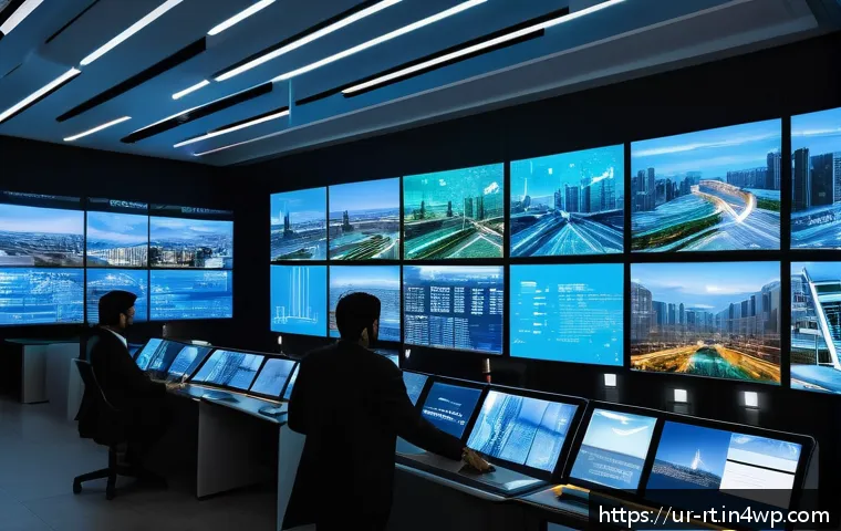 스마트시티 디자인의 데이터 보안 문제 - A futuristic smart city control center in Pakistan with diverse data sources displayed on holographi...